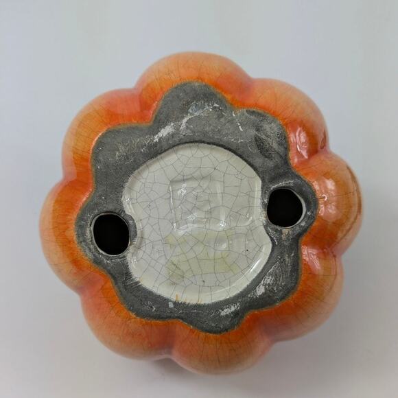 Ceramic Pumpkin Tabletop Decor Crazed Fall Thanksgiving Halloween Signed Squash - Picture 7 of 7